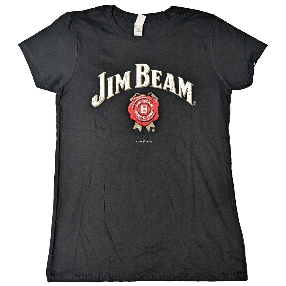 JIM BEAM LOGO SWAG Women Small Black Cotton Graphic Print T-Shirt NEW